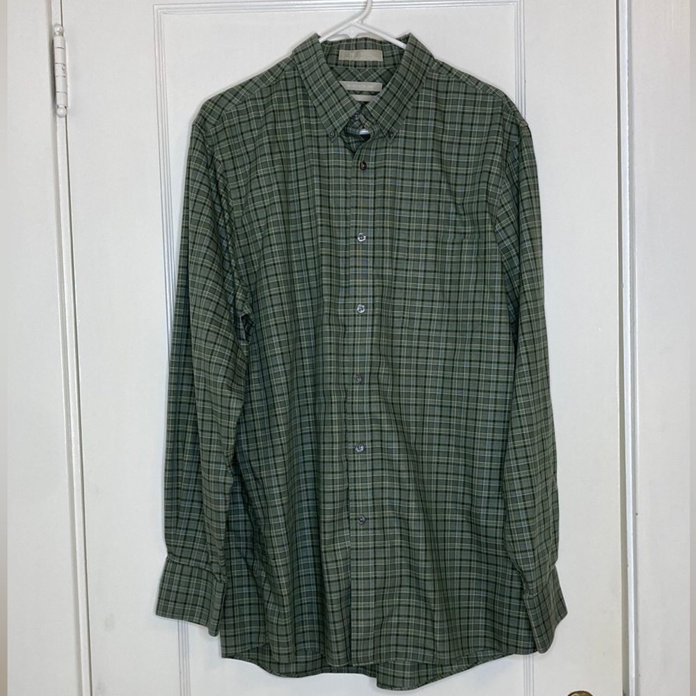 Nordstrom Mens Formal Button Down Plaid Green Dress Shirt - Picture 1 of 14